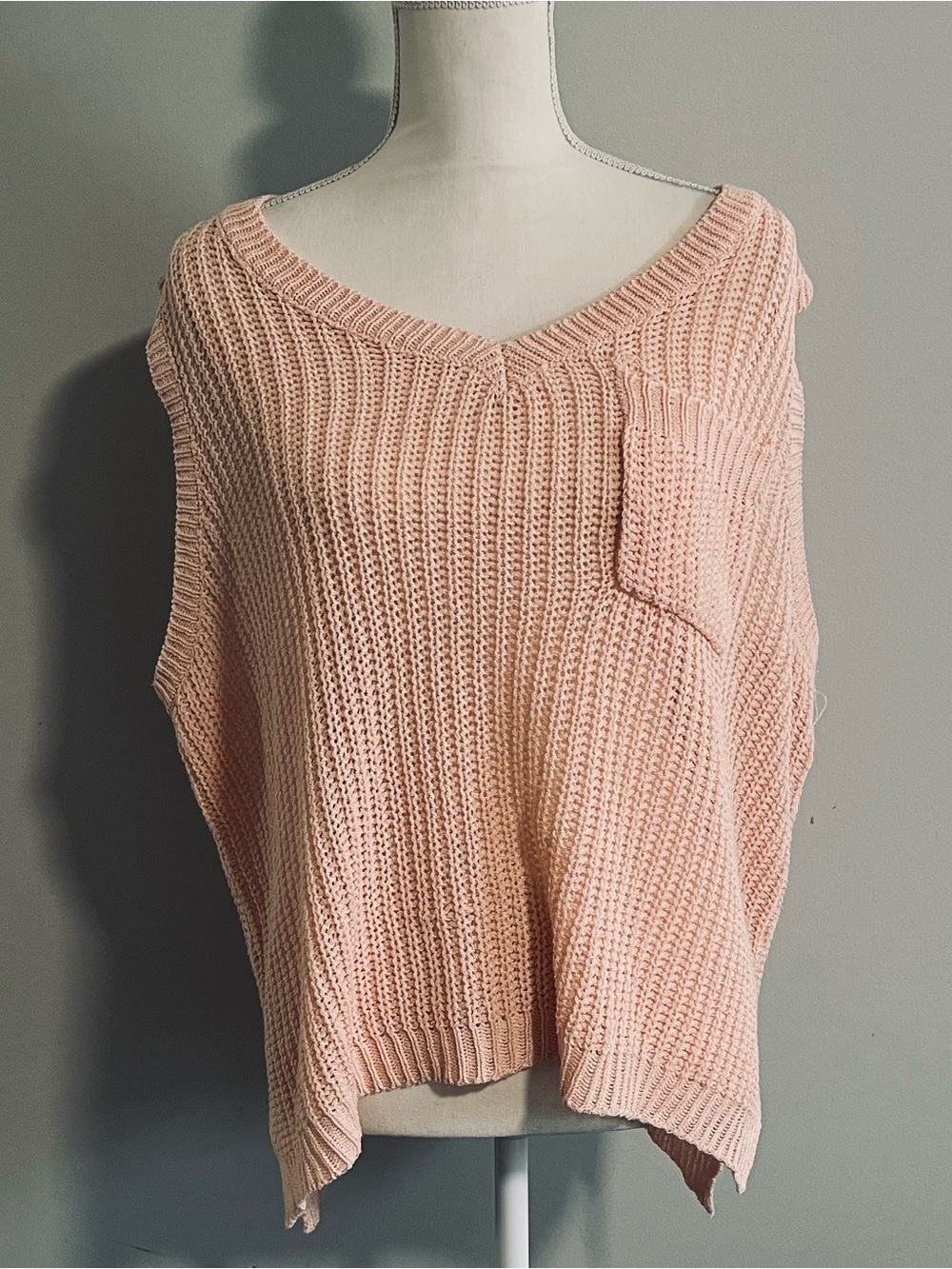 BiBi Pale Blush V-Neck Knit Swim Cover Up with Pocket Detail